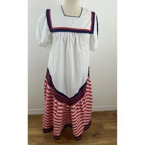 Vintage Jeffrey Barr Women's P Muumuu Maxi Dress Kaftan Nautical Stripe RWB